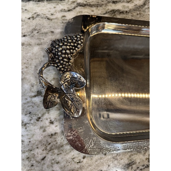 GODINGER Silverplate Rectangular Serving Tray 10-1/2 x‎ 21-1/2"  Grape Design - Picture 2 of 4